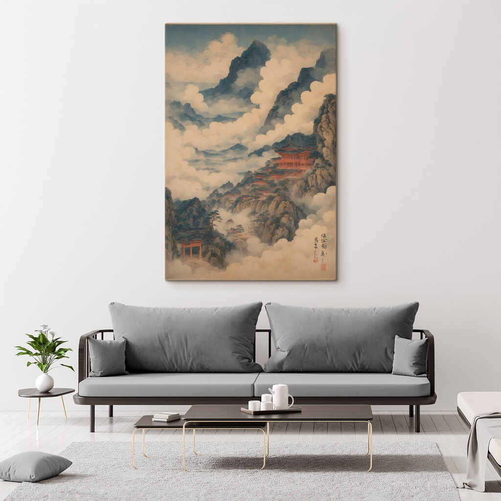 Templo entre las nubes en un interior
