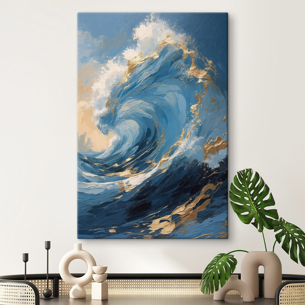 Ola azul con oro en un interior