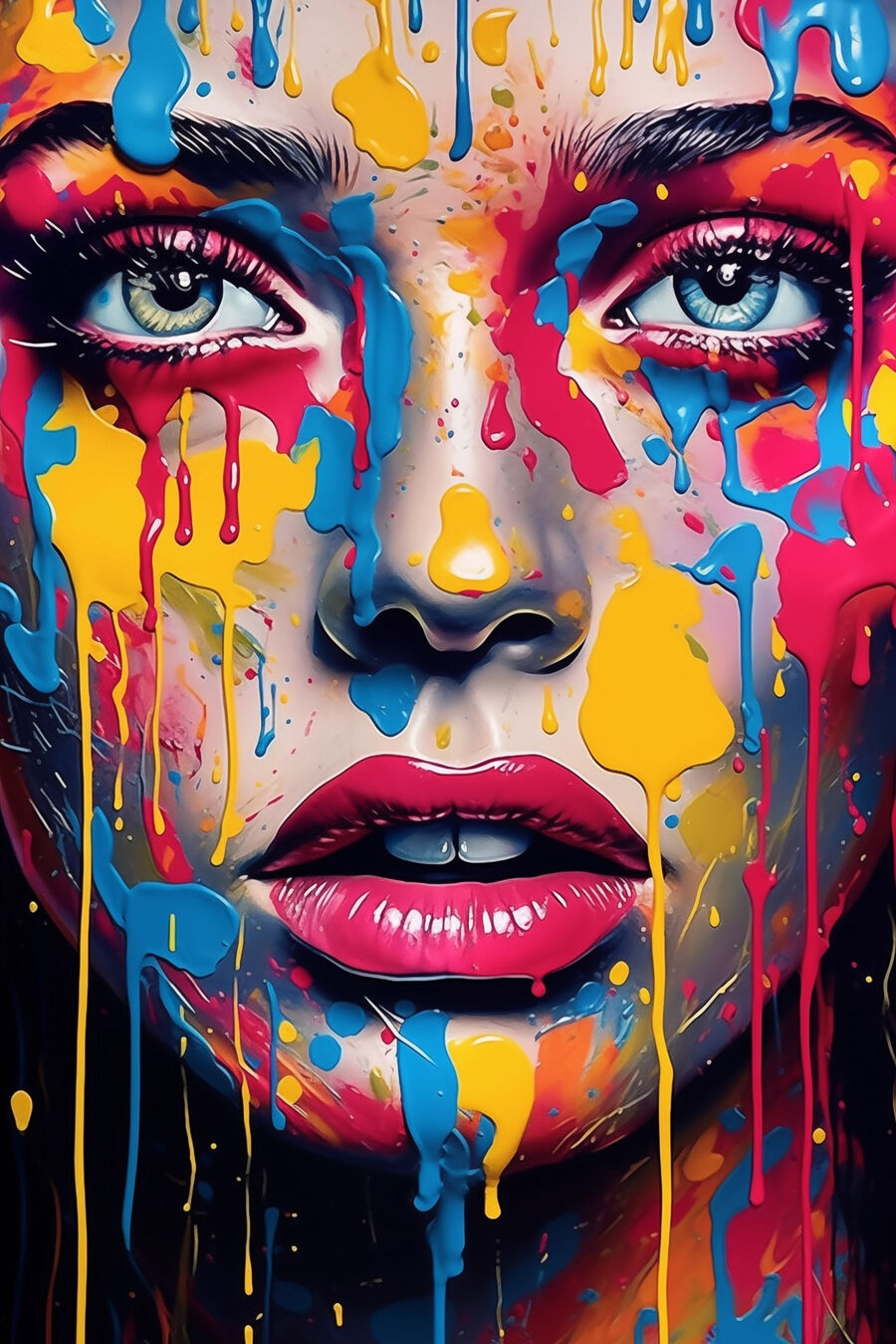 Mirada entre salpicaduras — diseño completo