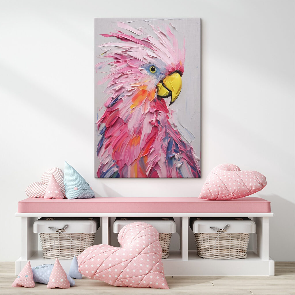 Cacatúa rosa con cresta en un interior