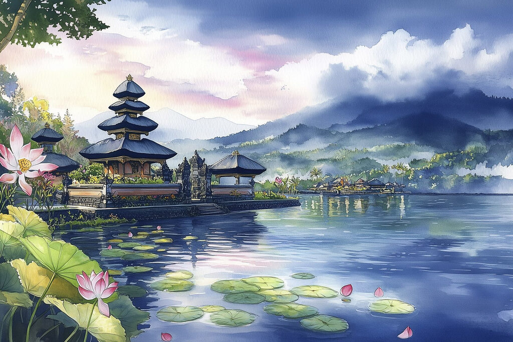 Pagodas entre nenúfares — diseño completo