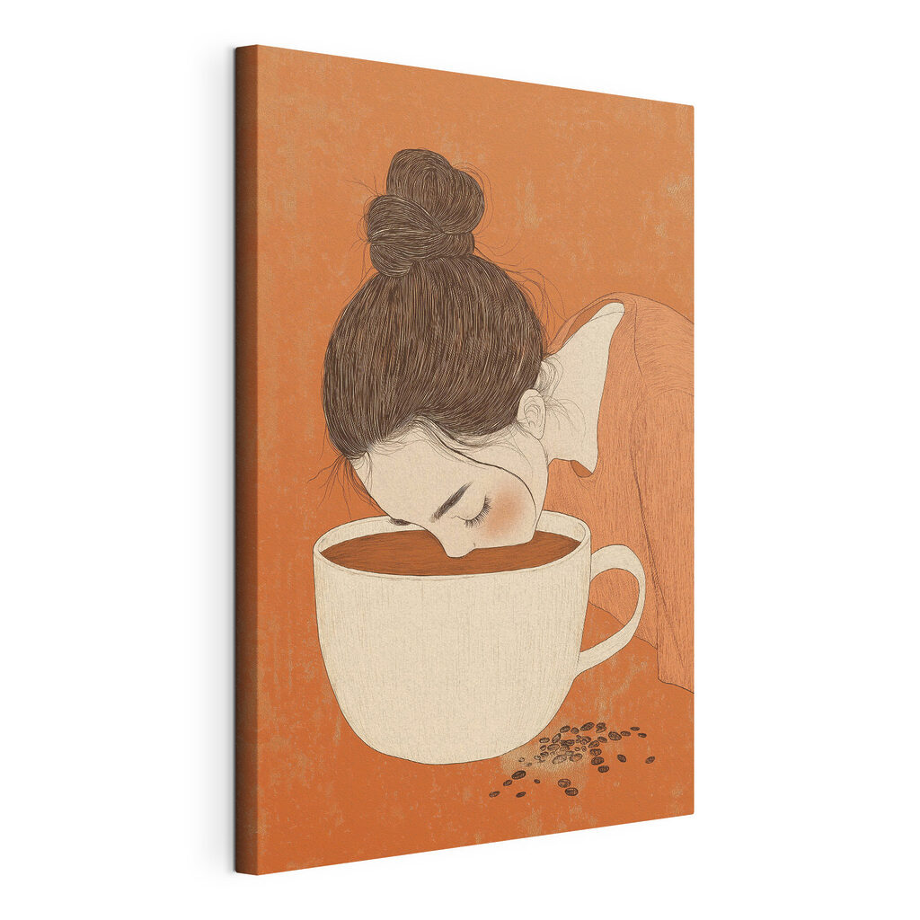 Rostro en la taza, lienzo tensado con el borde envolvente