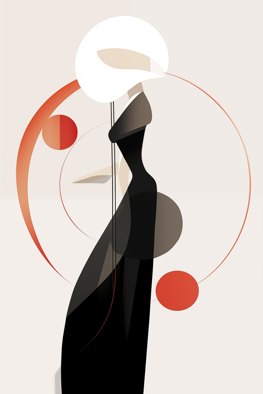 Silueta negra con círculos — diseño completo
