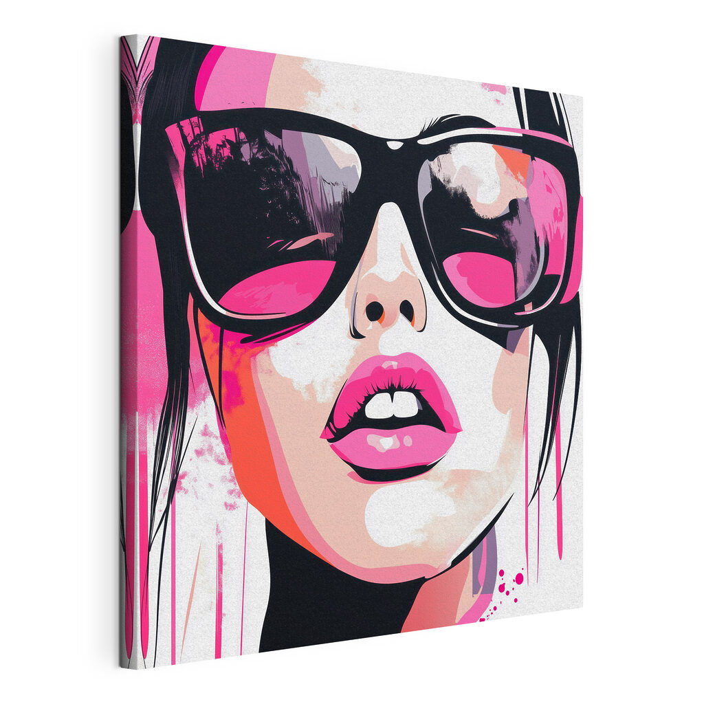 Mirada pop art rosa, lienzo tensado con el borde envolvente