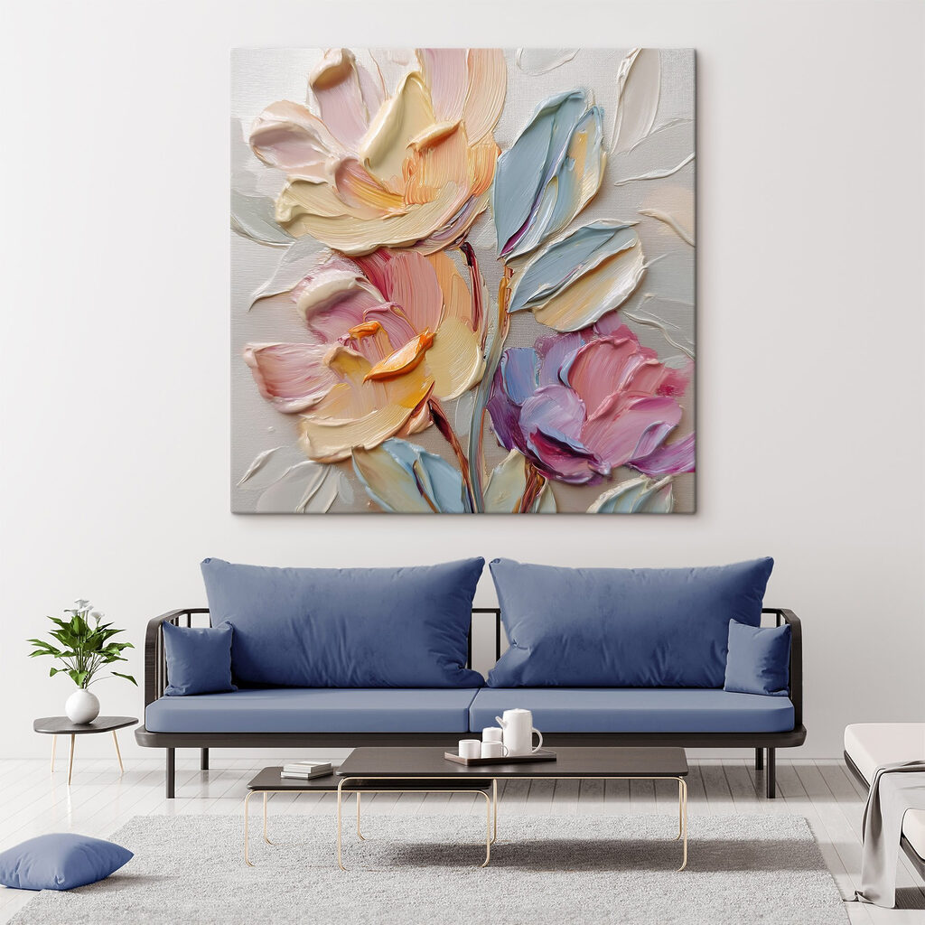 Flores en pinceladas pastel en un interior