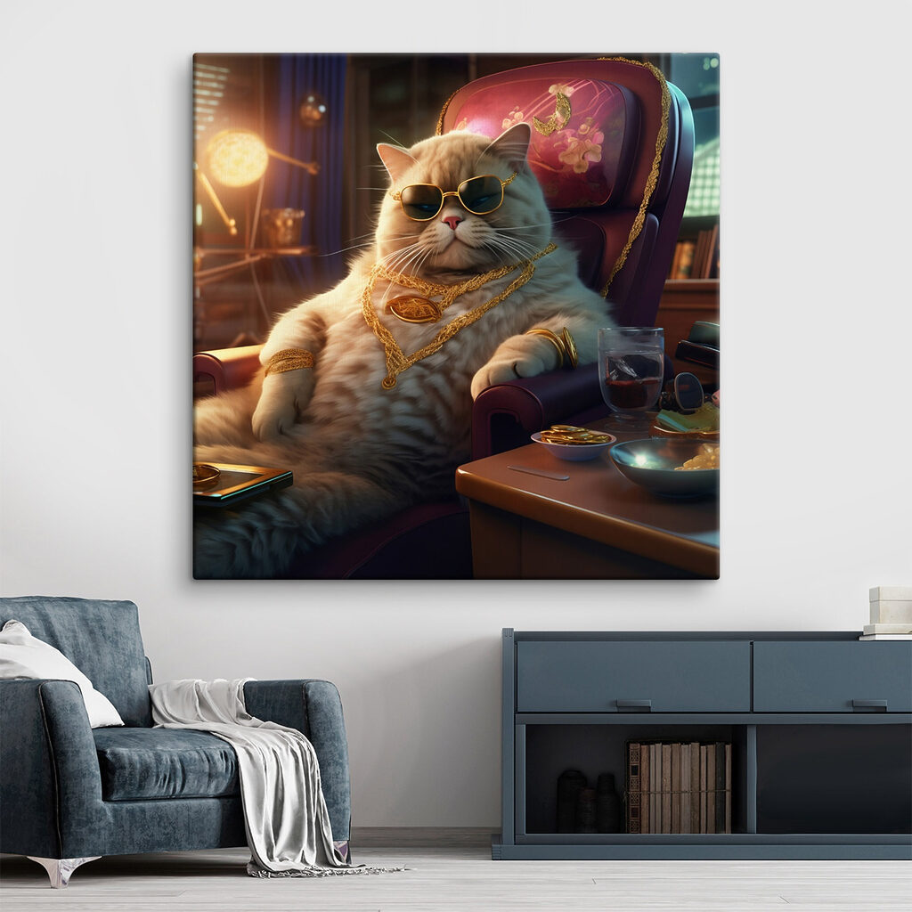 Gato en sillón rojo — interior 1