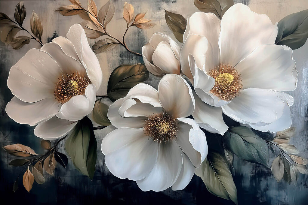 Flores blancas entre hojas — diseño completo