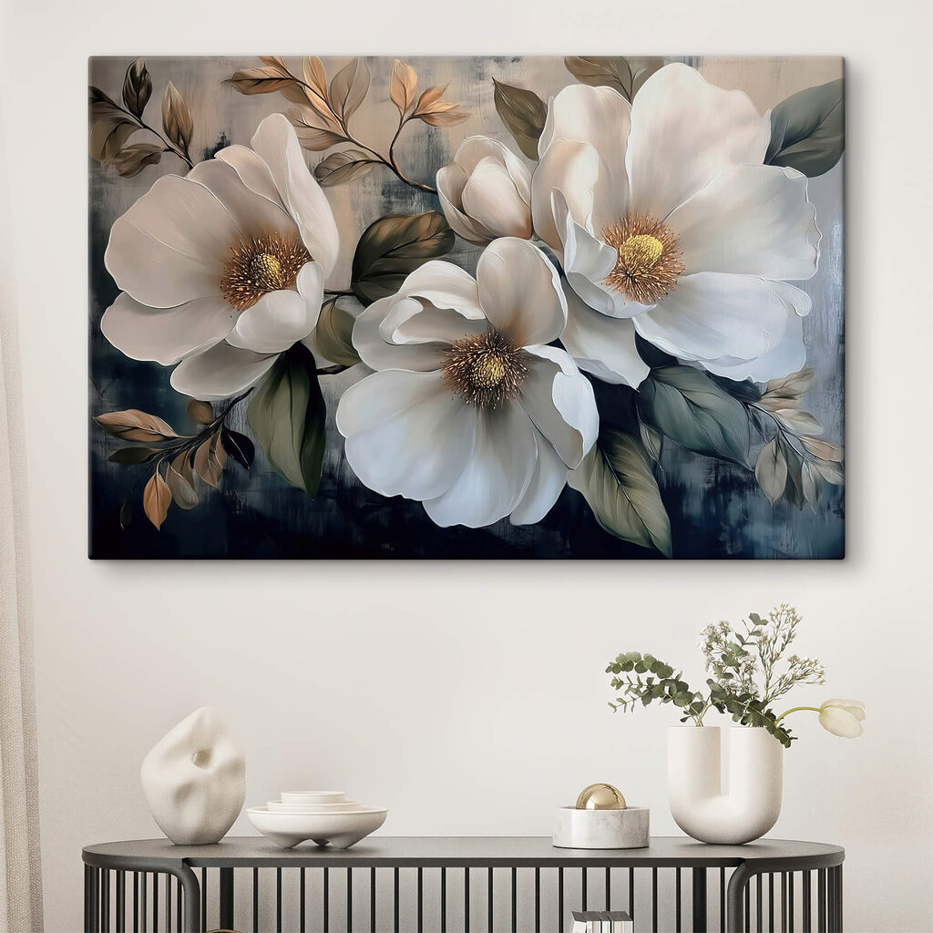 Flores blancas entre hojas — interior 1