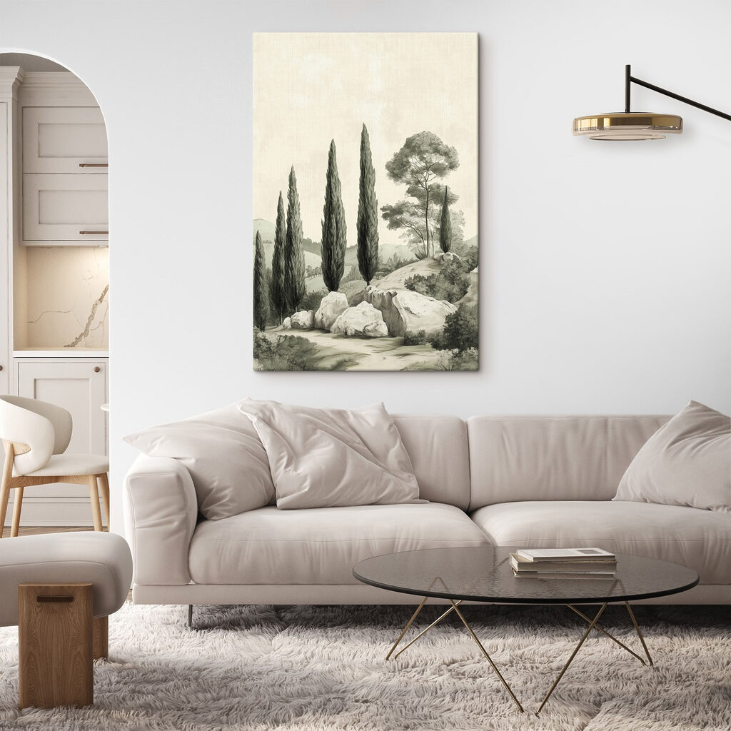 Cipreses sobre piedras pálidas — interior 2