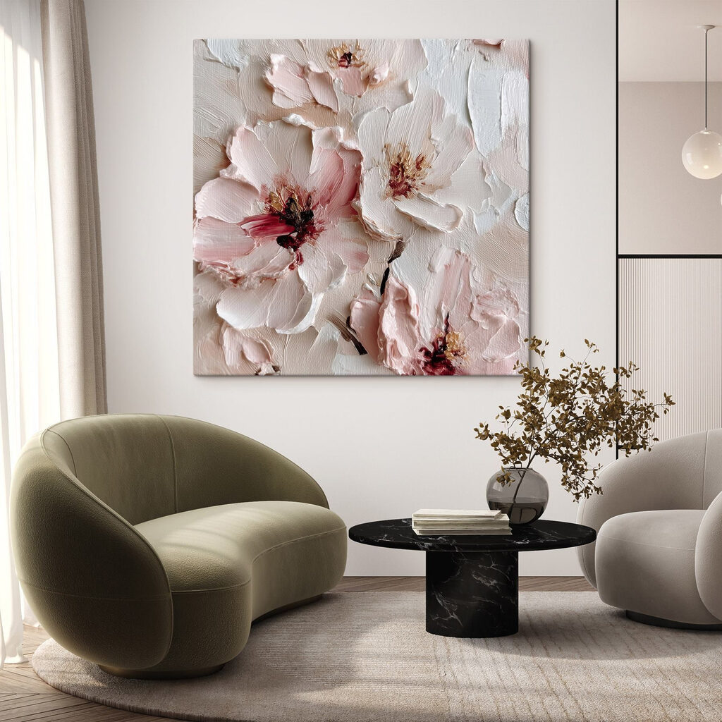 Flores rosas en pinceladas en un interior