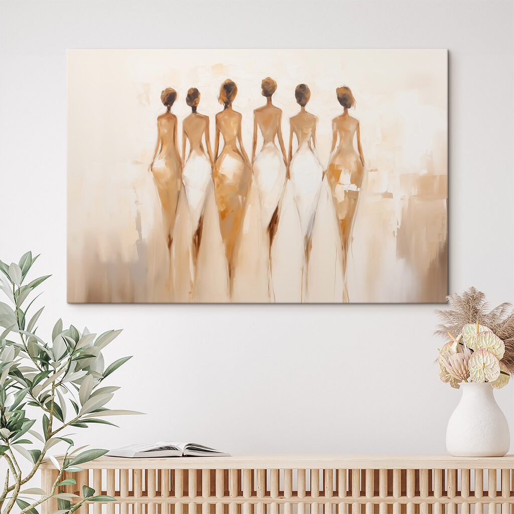 Mujeres de vestido blanco en un interior