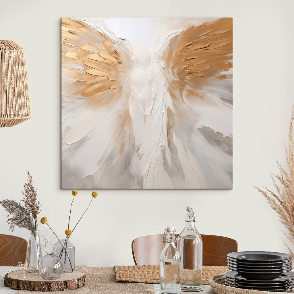 Alas de ángel doradas en un interior