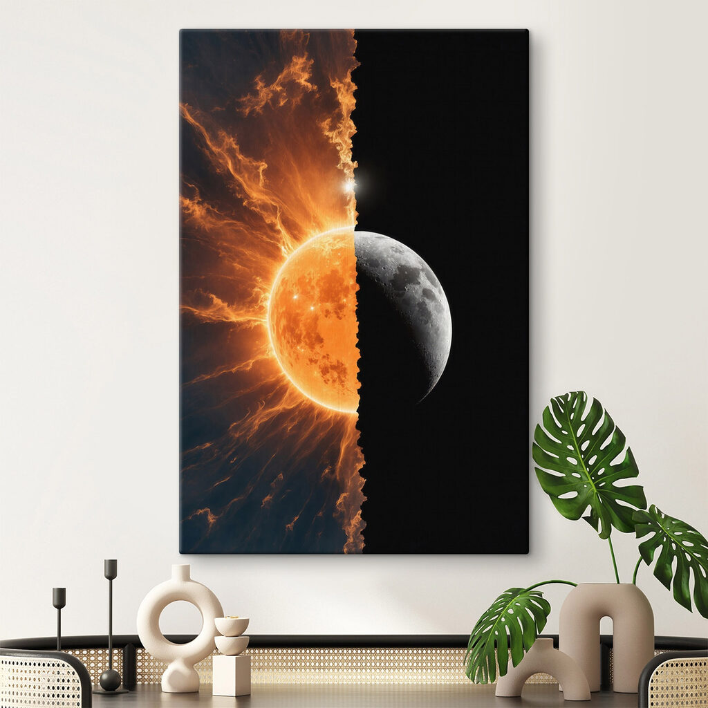 Sol y media luna en un interior