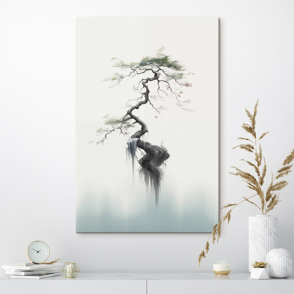 Árbol retorcido en niebla en un interior