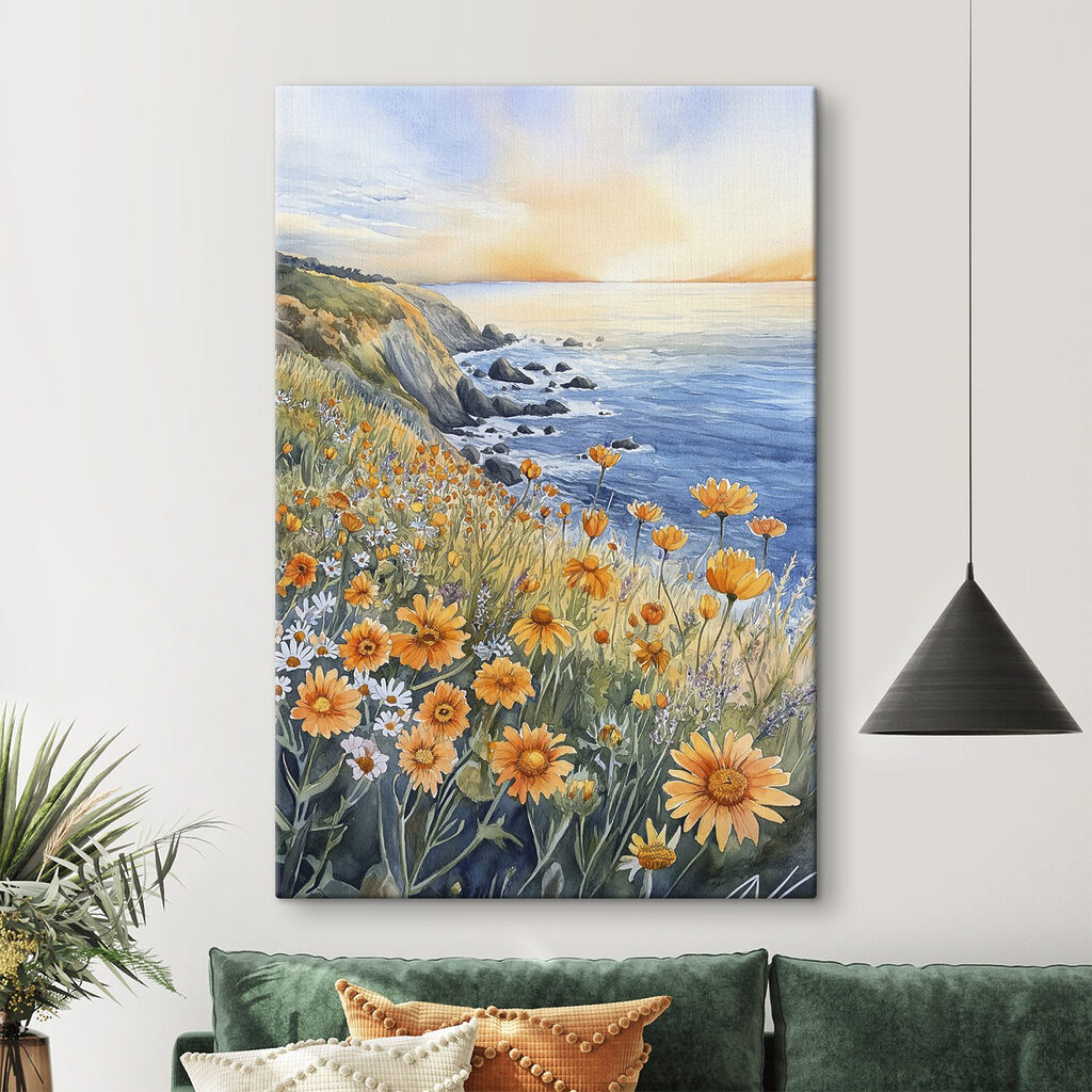 Costa de flores amarillas en un interior