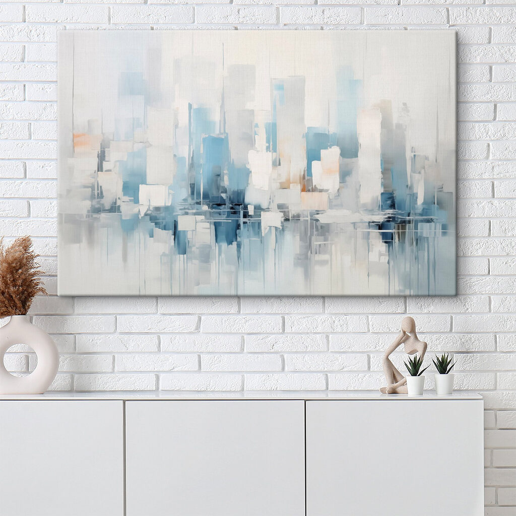 Ciudad en reflejo azul en un interior