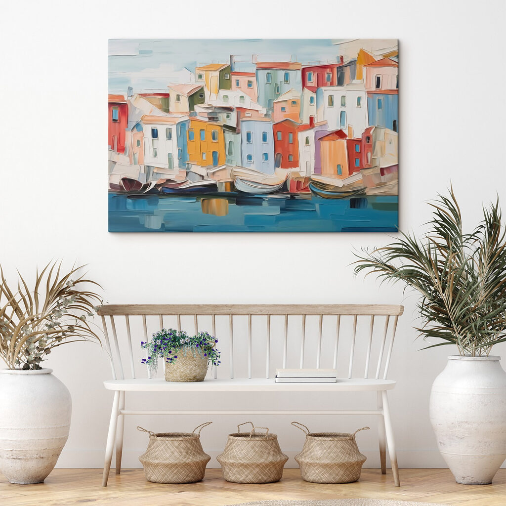 Casas pastel del puerto en un interior