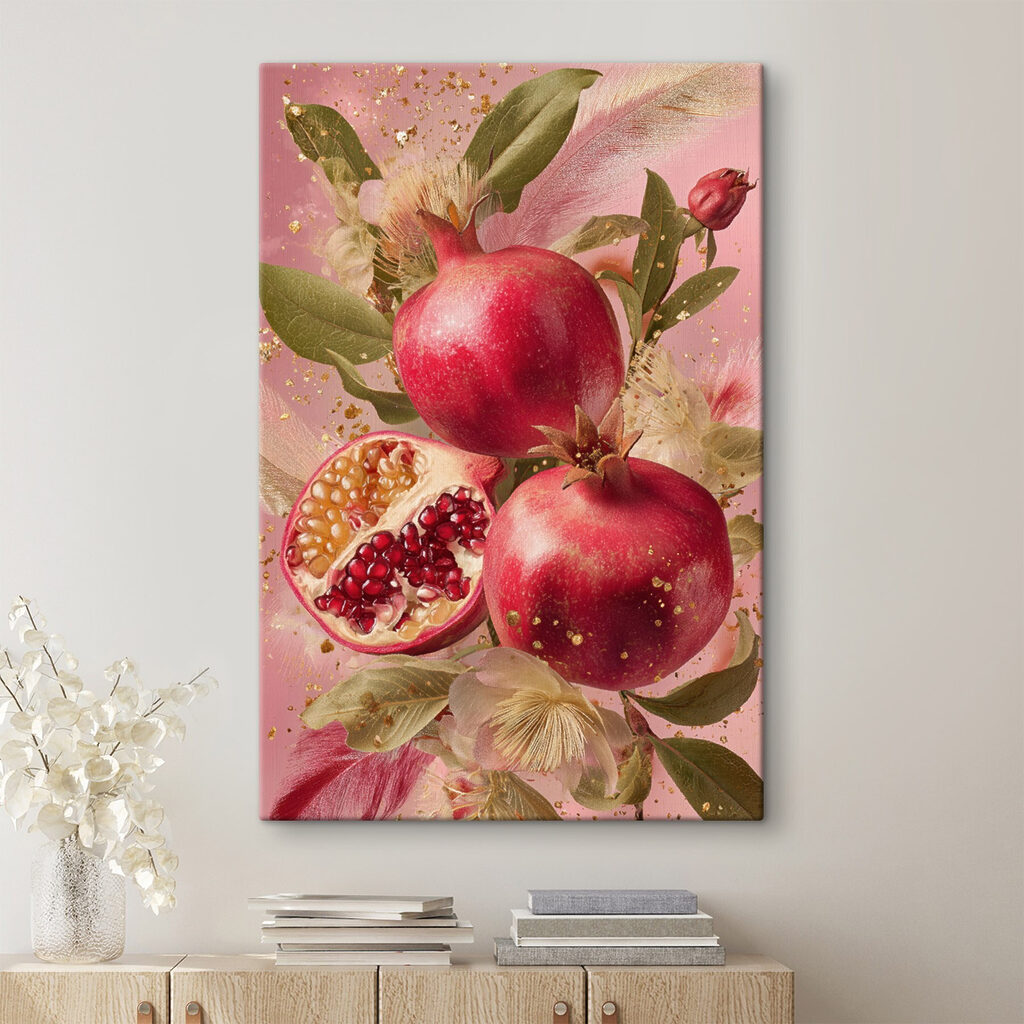 Granadas sobre rosa cálido en un interior
