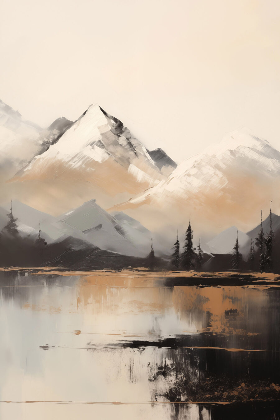 Montaña nevada y pinos — diseño completo