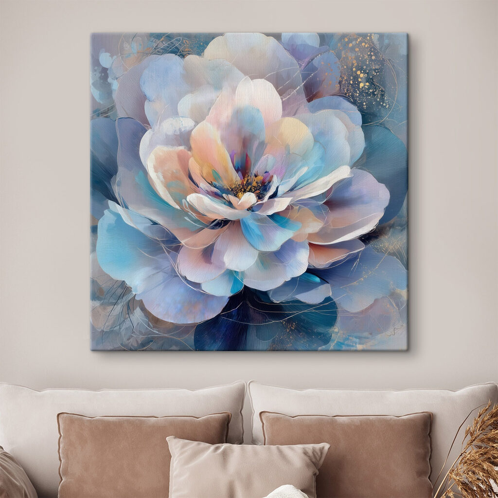 Flor pastel en halo en un interior
