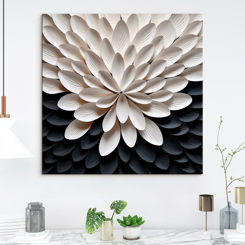 Flor blanca sobre negro en un interior