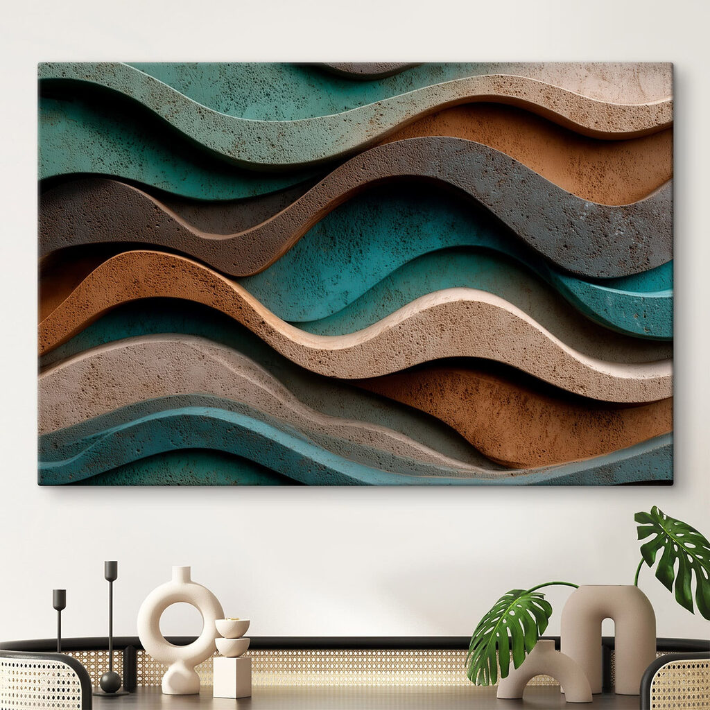 Ondas verdes y marrones en un interior