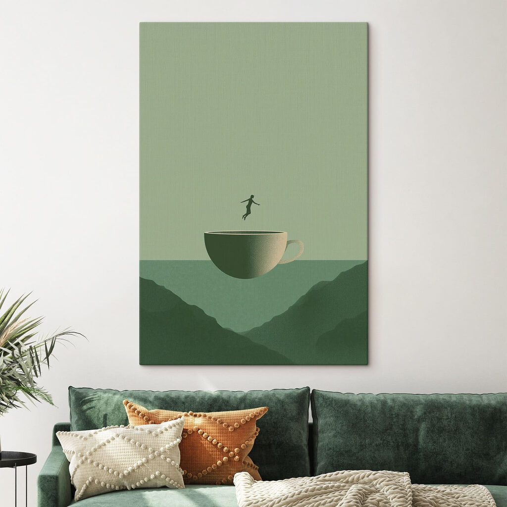 Salto sobre colinas verdes en un interior