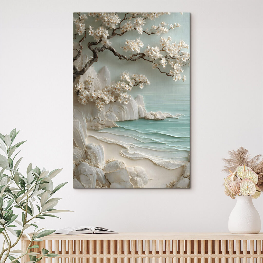 Flores blancas sobre olas en un interior