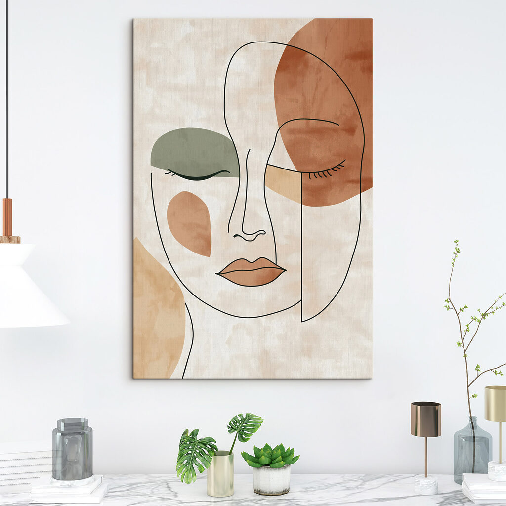 Rostro lineal con verde en un interior