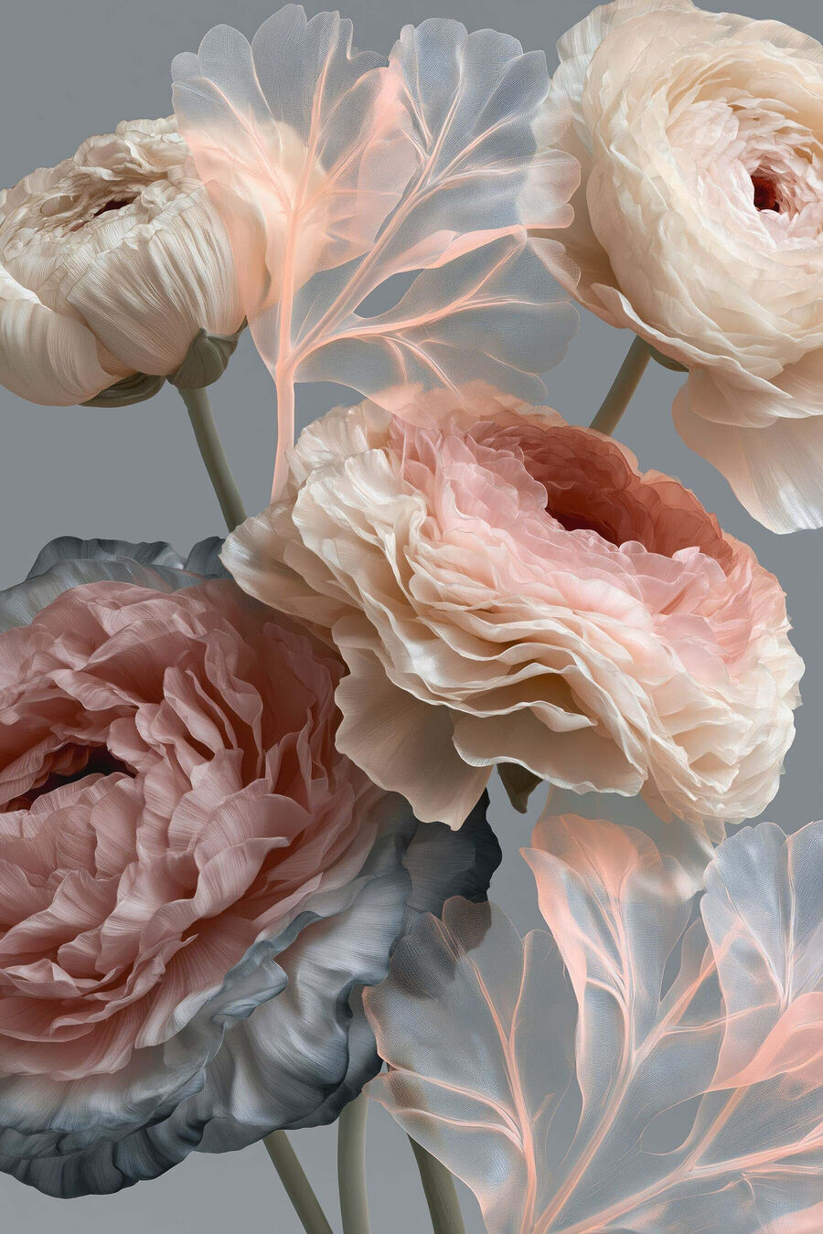 Floración rosa con ramitas — diseño completo