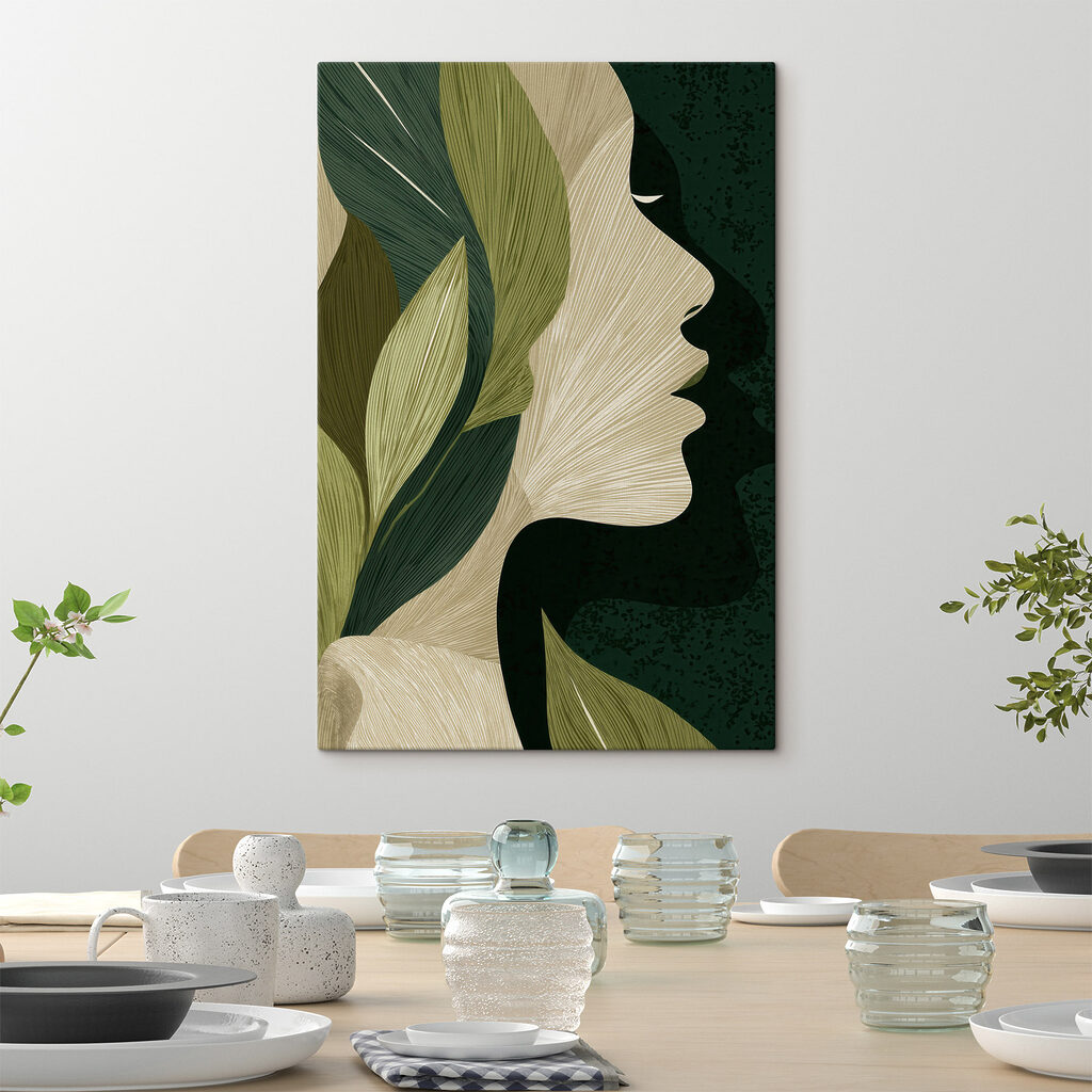 Perfil crema y verde en un interior