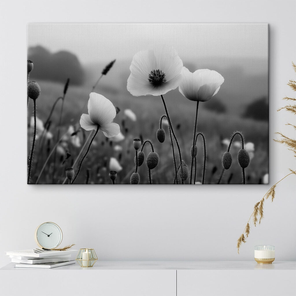 Amapolas sobre cápsulas oscuras en un interior