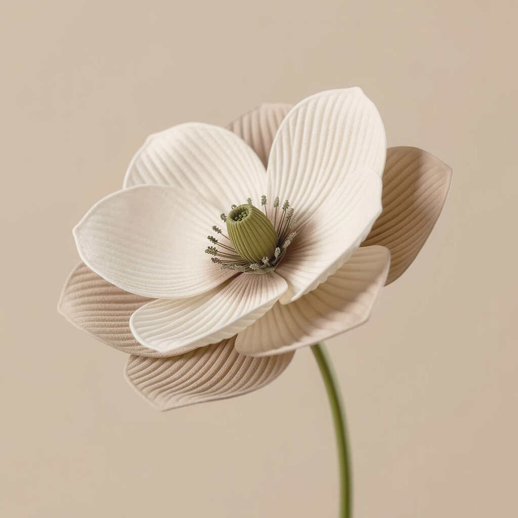 Flor estriada sobre beige — diseño completo