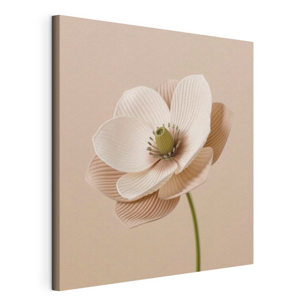 Flor estriada sobre beige, lienzo tensado con el borde envolvente