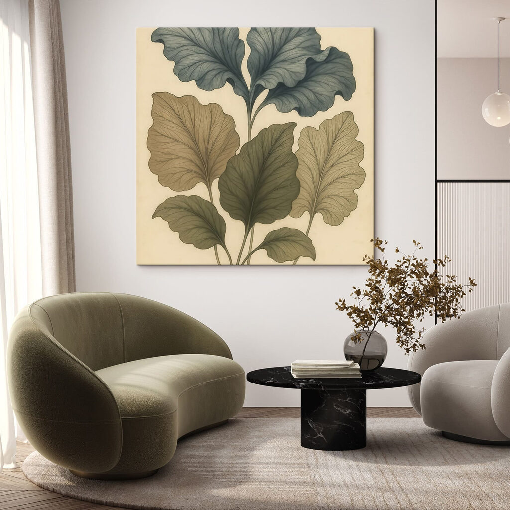 Hojas verdes sobre ocre — interior 1