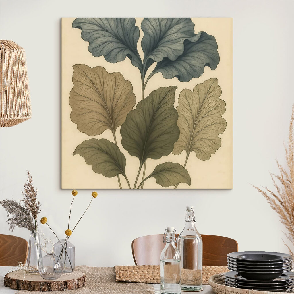 Hojas verdes sobre ocre — interior 2