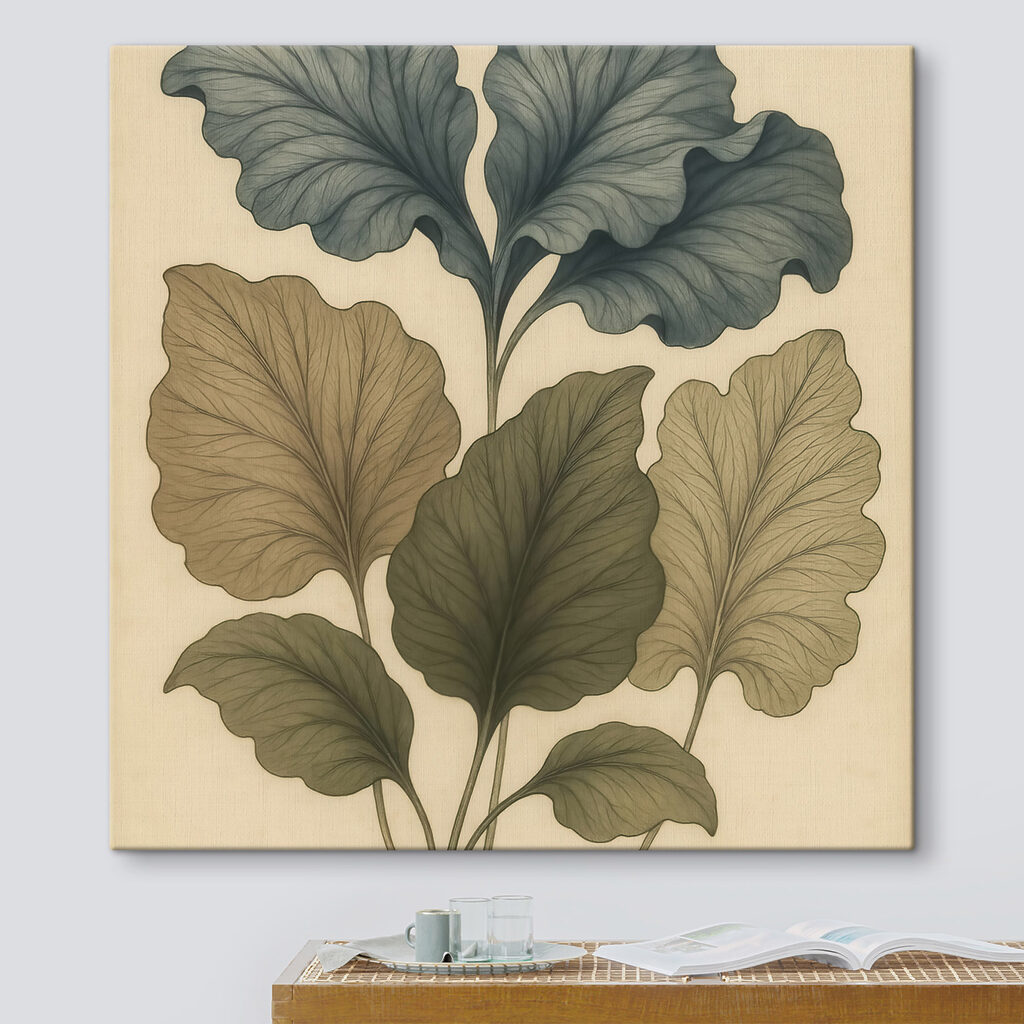 Hojas verdes sobre ocre — interior 3
