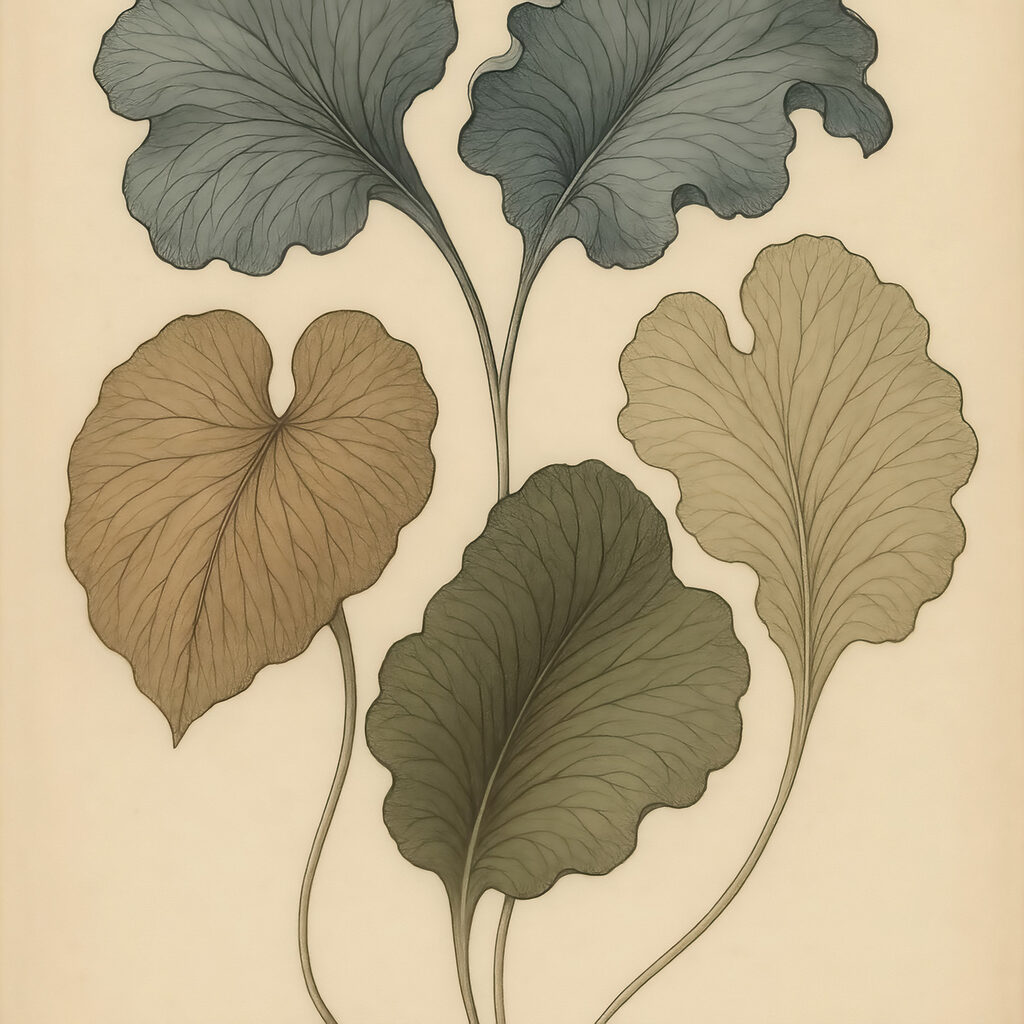 Hojas onduladas verde oliva — diseño completo