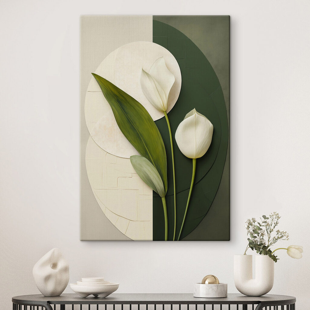 Dos tulipanes entre colores en un interior