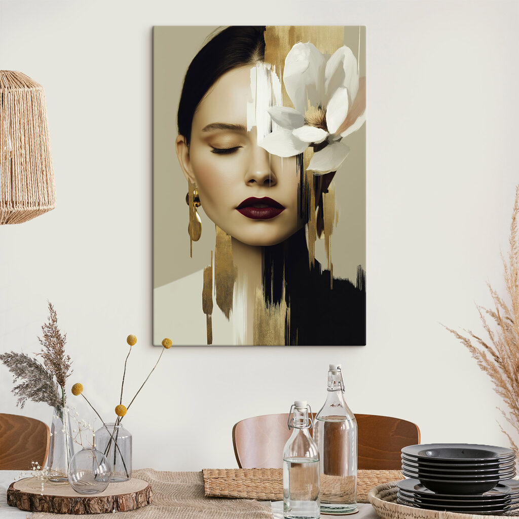Magnolia y ojos cerrados en un interior