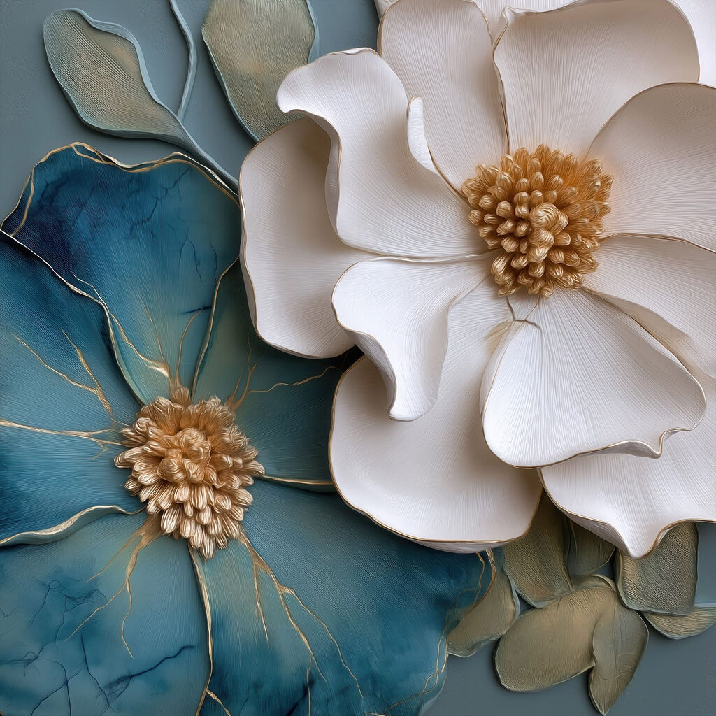 Flor blanca y azul — diseño completo