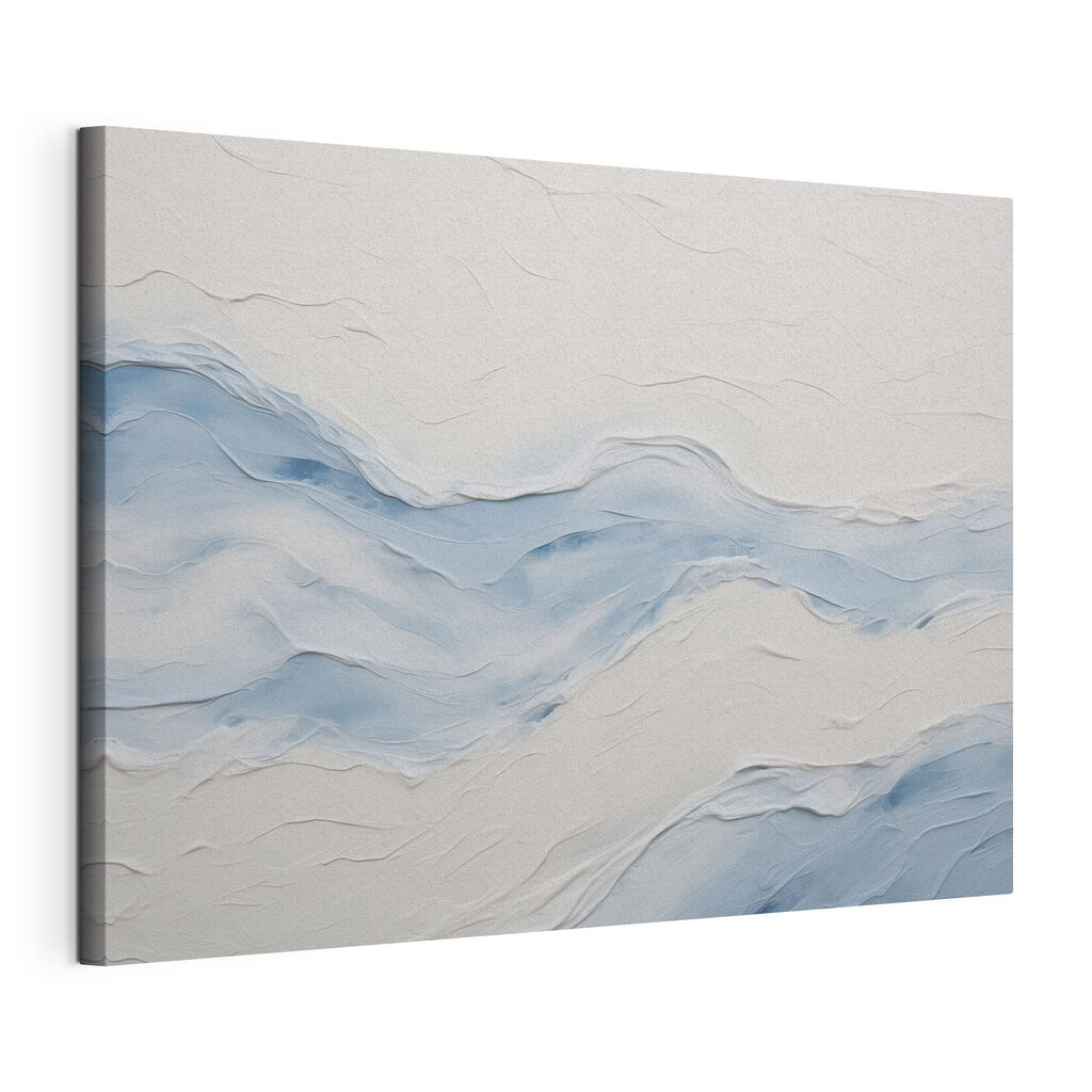 Olas azules en relieve, lienzo tensado con el borde envolvente