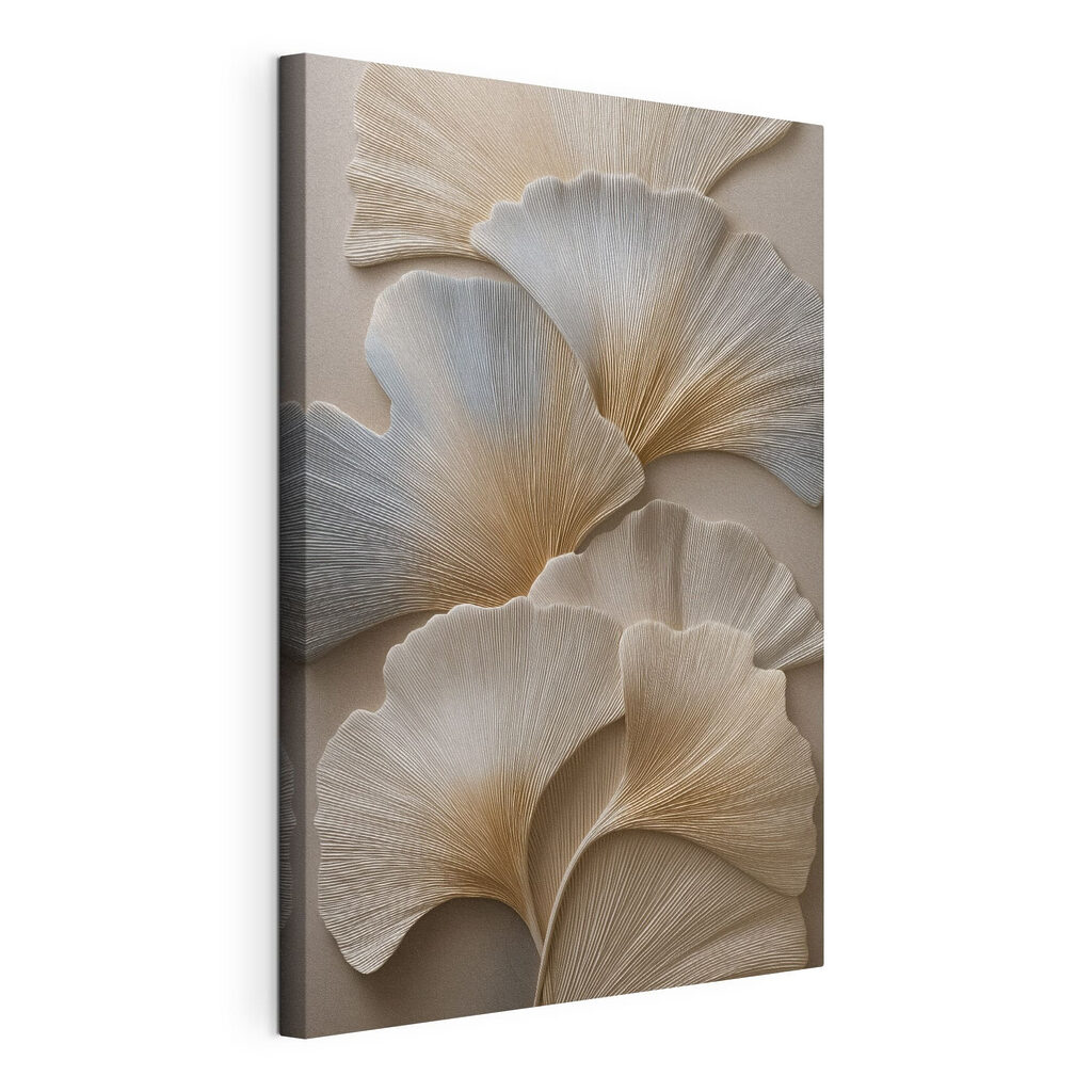 Ginkgo blanco en relieve, lienzo tensado con el borde envolvente