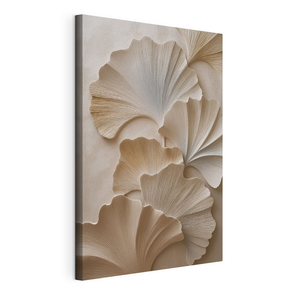 Ginkgos en capas blancas, lienzo tensado con el borde envolvente