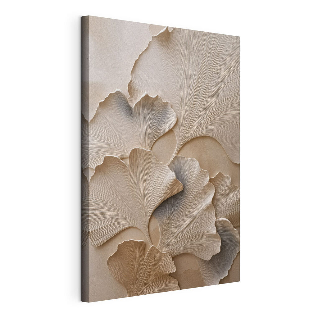Ginkgo sobre blancos, lienzo tensado con el borde envolvente