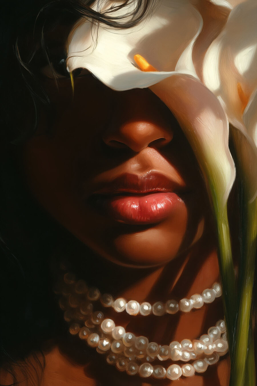 Mujer tras cáliz blanco — diseño completo
