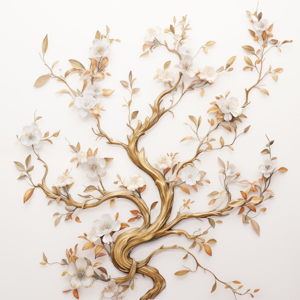 Árbol en flor dorado — diseño completo