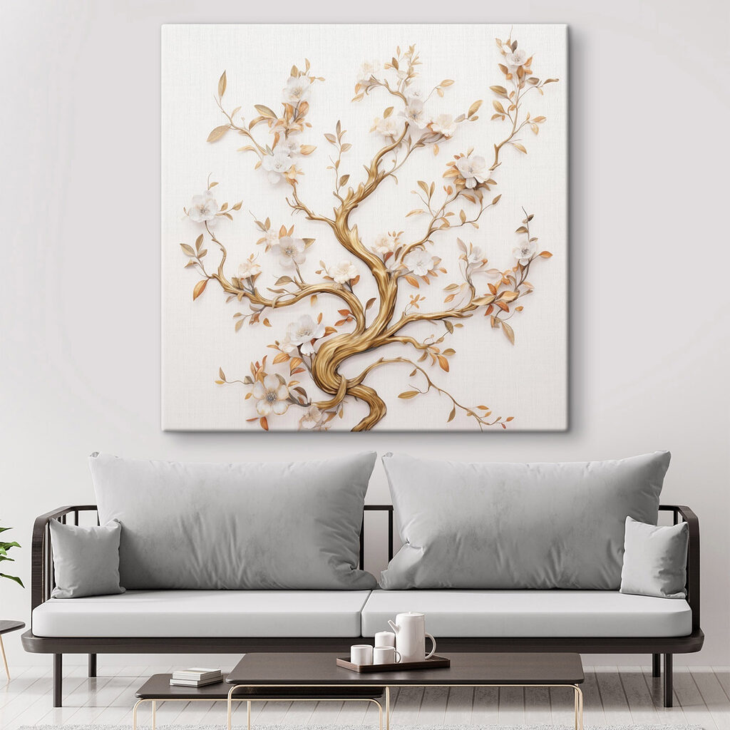 Árbol en flor dorado en un interior