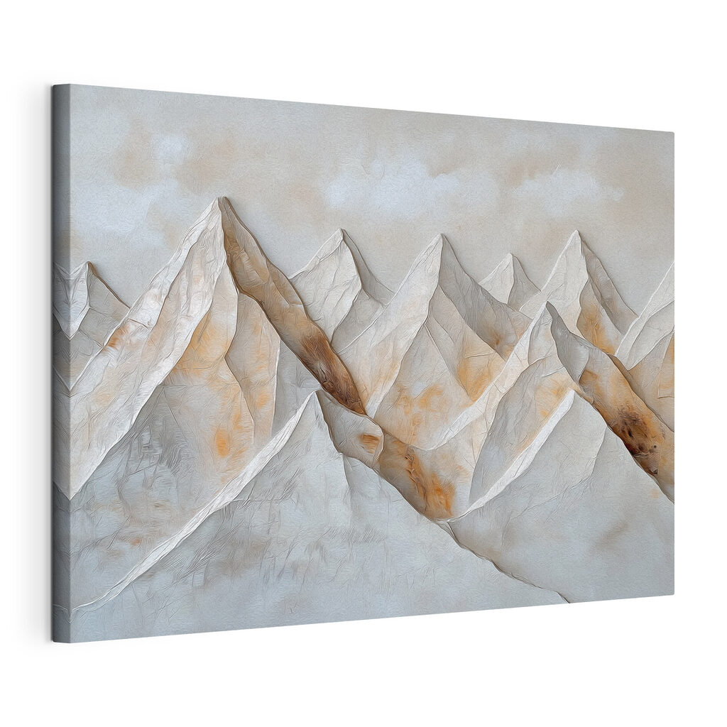 Picos blancos en relieve, lienzo tensado con el borde envolvente