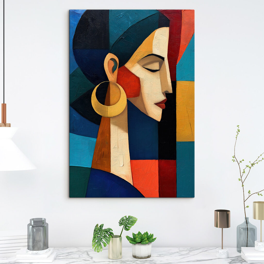 Mujer con pendiente dorado — interior 1